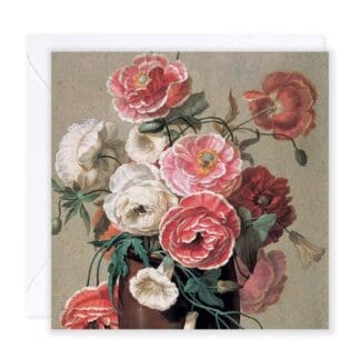An urn of poppies. The artwork is painted with watercolors over traces of black chalk.