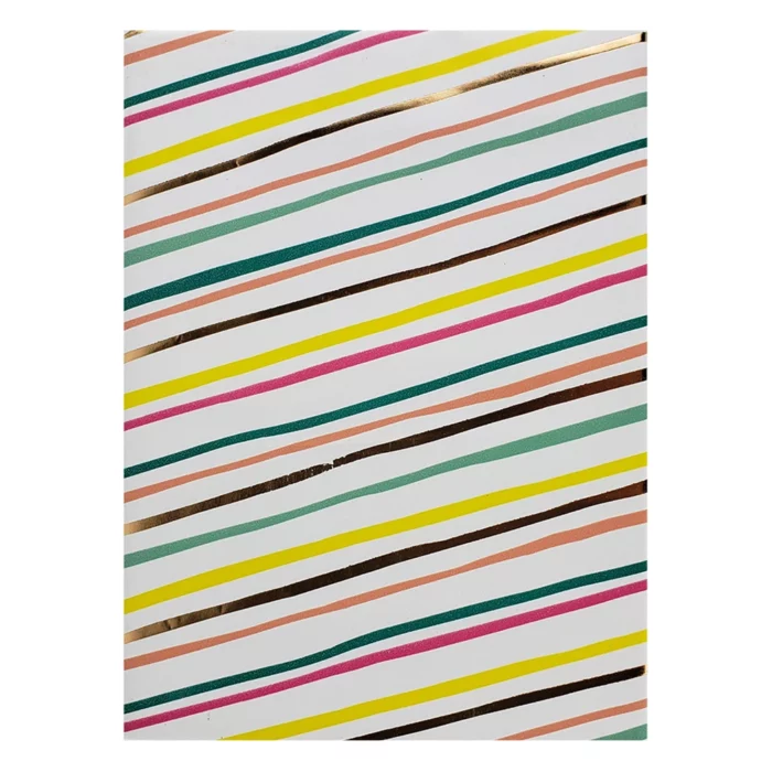 Diagonal Stripe Stone Wrapping Paper. Bright and bold, this fun wrapping paper features multi-colored and metallic diagonal stripes. 30″ x 10′ continuous roll.