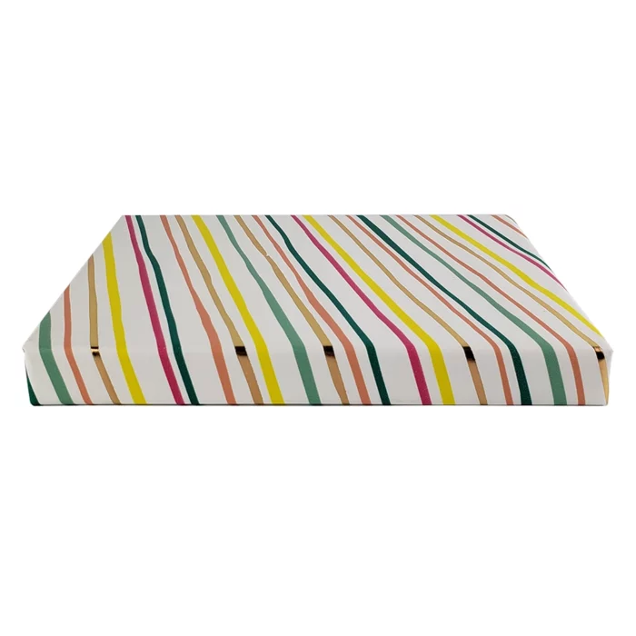 Diagonal Stripe Stone Wrapping Paper. Bright and bold, this fun wrapping paper features multi-colored and metallic diagonal stripes. 30″ x 10′ continuous roll.