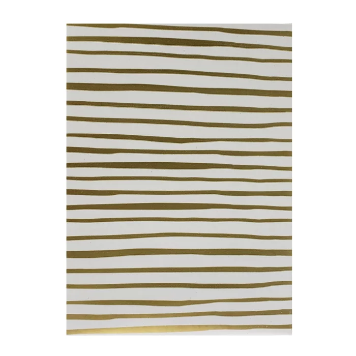 Gold Foil Stripes Wrapping Paper. Bright and bold, this gold foil wrapping paper features shimmering metallic diagonal stripes. 30″ x 10′ continuous roll.