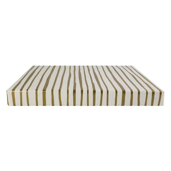 Gold Foil Stripes Wrapping Paper. Bright and bold, this gold foil wrapping paper features shimmering metallic diagonal stripes. 30″ x 10′ continuous roll.