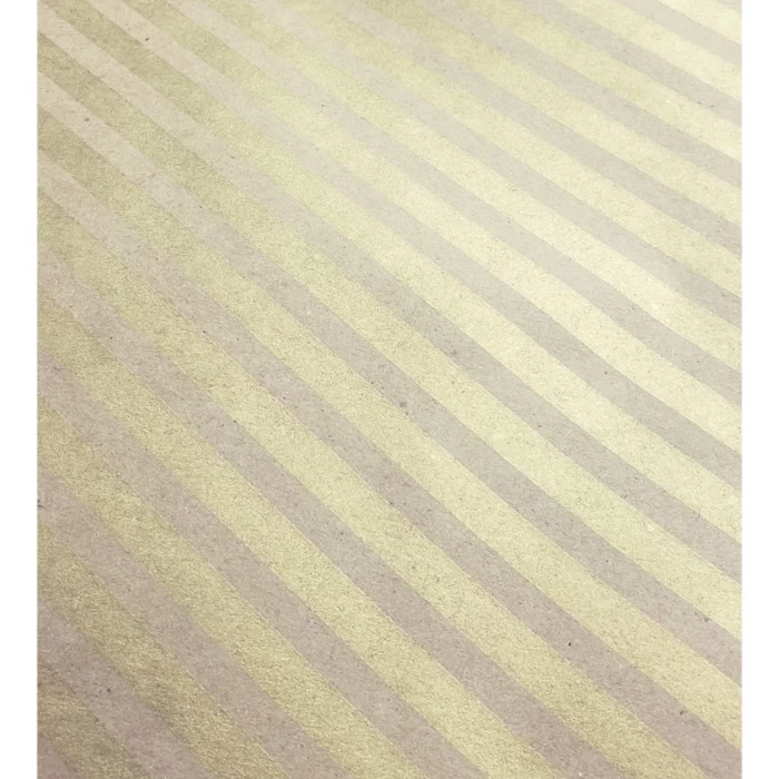 Gold Stripe Wrapping Paper. The paper bag background complements the shimmering gold diagonal stripes. 30″ x 10′ continuous roll.