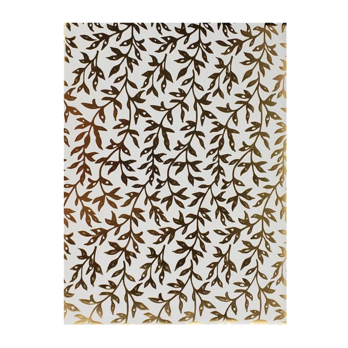 Gold Vines Stone Wrapping Paper. Bright and bold, this gold vine wrapping paper features metallic vines on stone paper and makes a fantastic gift wrap for several types of occasions. 30″ x 10′ continuous roll.