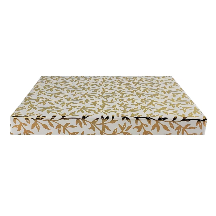 Gold Vines Stone Wrapping Paper. Bright and bold, this gold vine wrapping paper features metallic vines on stone paper and makes a fantastic gift wrap for several types of occasions. 30″ x 10′ continuous roll.