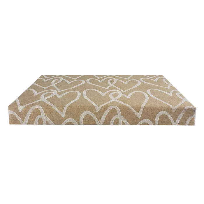 Linked Hearts Iridescent Glitter Wrapping Paper. Simple and beautiful, this linked heart wrapping paper features iridescent glitter hearts on top of kraft paper. 27.5″ x 57″ continuous roll.