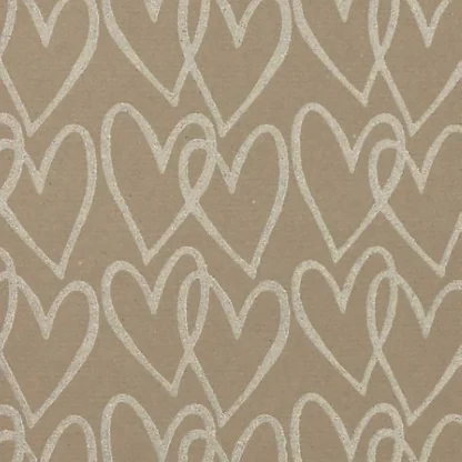 Linked Hearts Iridescent Glitter Wrapping Paper. Simple and beautiful, this linked heart wrapping paper features iridescent glitter hearts on top of kraft paper. 27.5″ x 57″ continuous roll.