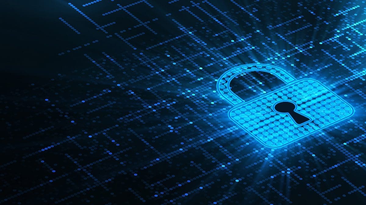 A padlock on top of a data stream, and it's a data protection concept image.