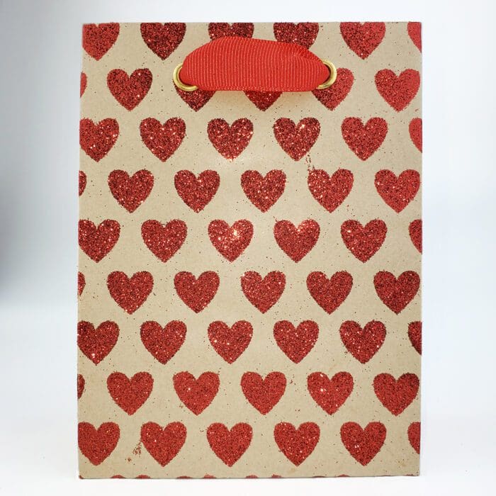 Red Glitter Hearts Gift Bag Small