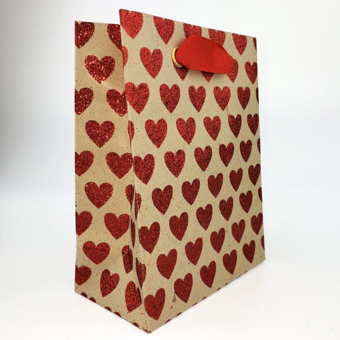 Red Glitter Hearts Gift Bag Small