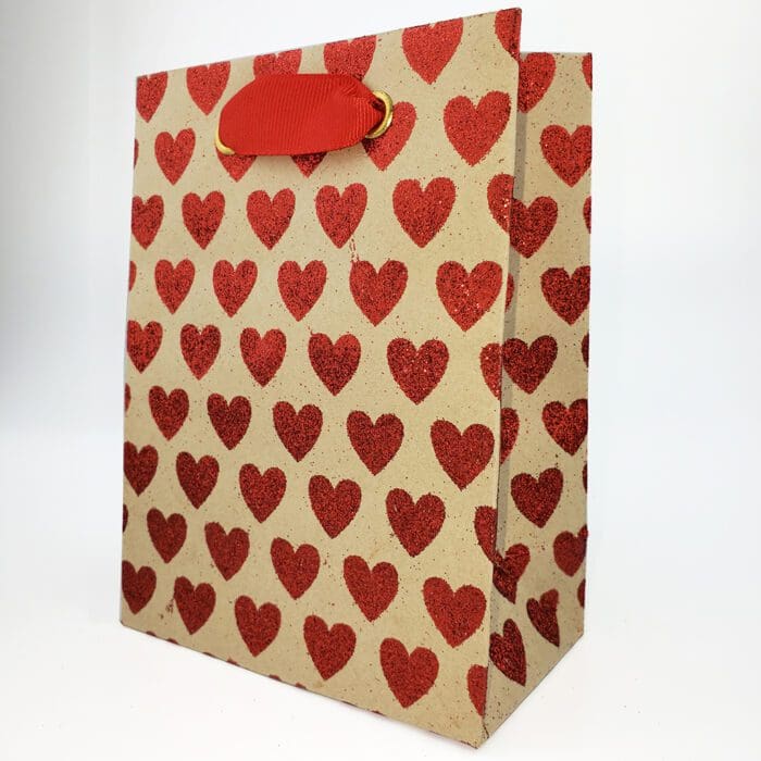 Red Glitter Hearts Gift Bag Small