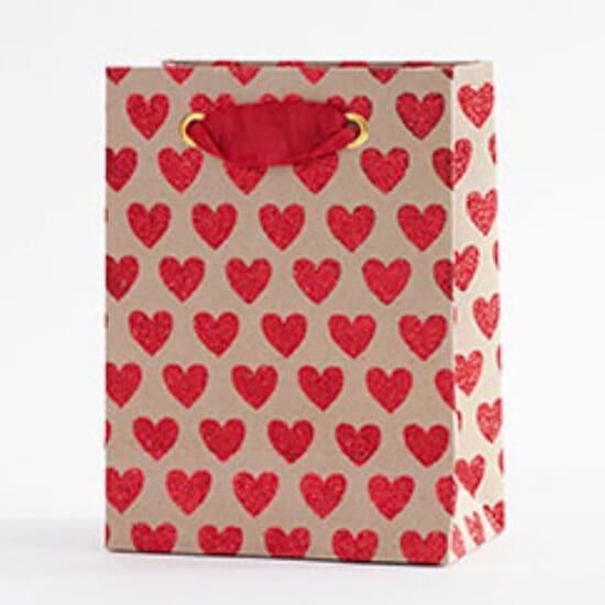 Red Glitter Hearts Gift Bag Small