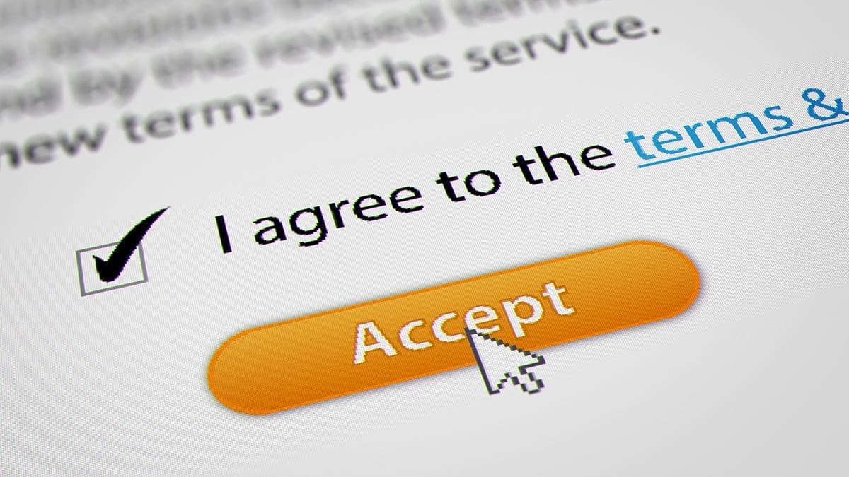 A digital agreement being accepted by clicking a button.