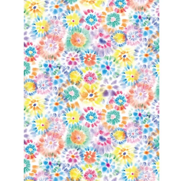 Tie-Die Wrapping Paper. This bright, colorful, tie-dyed gift wrapping paper corresponds beautifully with our tissue papers and ribbons. 27″ x 39” two sheets per roll.