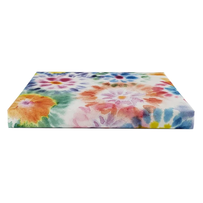 Tie-Die Wrapping Paper. This bright, colorful, tie-dyed gift wrapping paper corresponds beautifully with our tissue papers and ribbons. 27″ x 39” two sheets per roll.