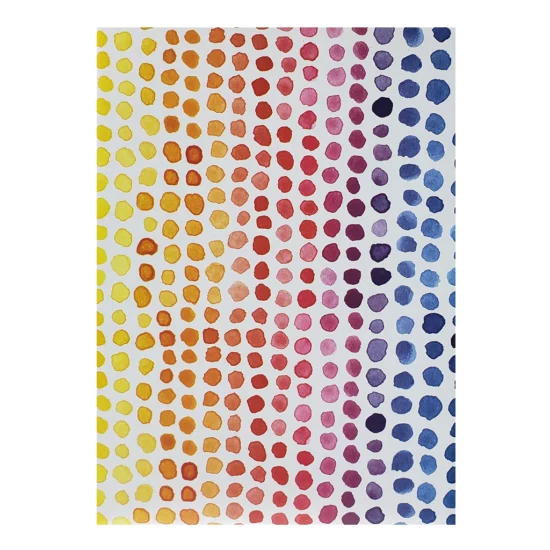 Watercolor Rainbow Dots Wrapping Paper. This bright and cheerful gift wrapping paper corresponds beautifully with our tissue papers, gift ribbons, and more. 27″ x 39” two sheets per roll