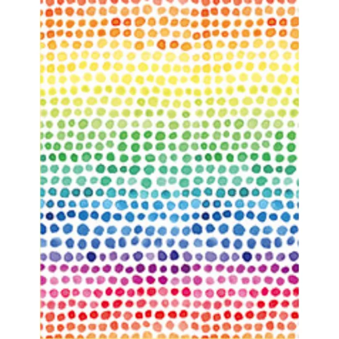 Watercolor Rainbow Dots Wrapping Paper. This bright and cheerful gift wrapping paper corresponds beautifully with our tissue papers, gift ribbons, and more. 27″ x 39” two sheets per roll